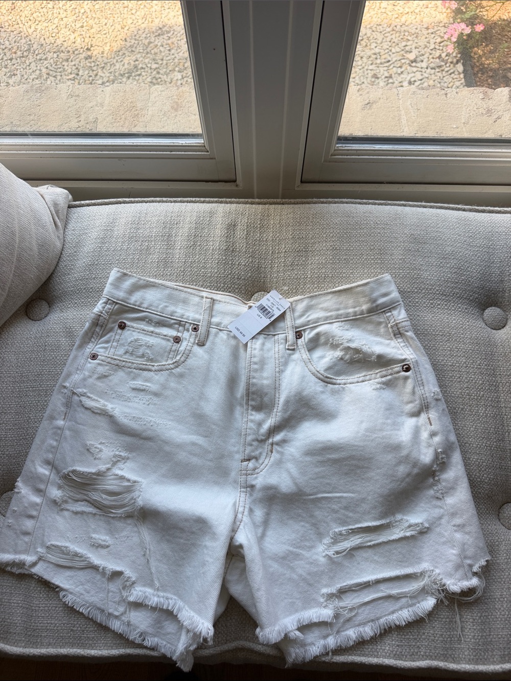 American Eagle Outfitters White Distressed Denim Shorts